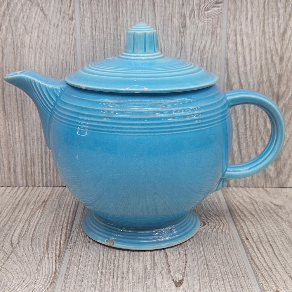 Vintage Fiesta Turquoise Teapot Homer Laughlin HLC Blue Art Deco Chipped